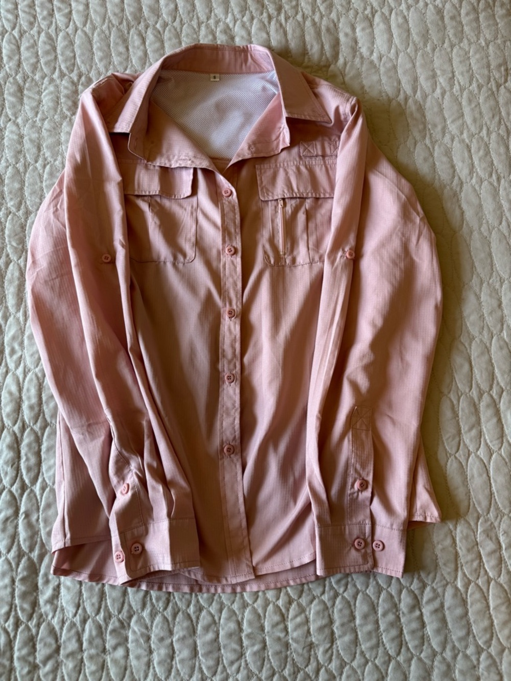 Light Pink Button-Up Long Sleeve Sun Shirt